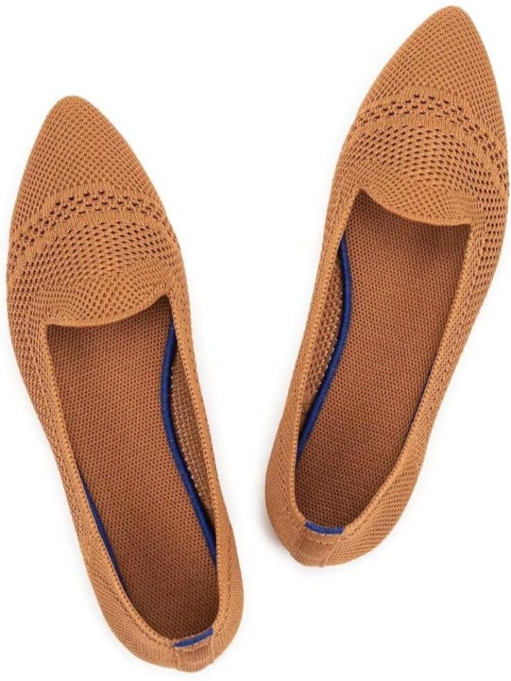 Women's Tan Comfort Pointed Toe Softable Pull On Knit Dress Casual Flat Shoes